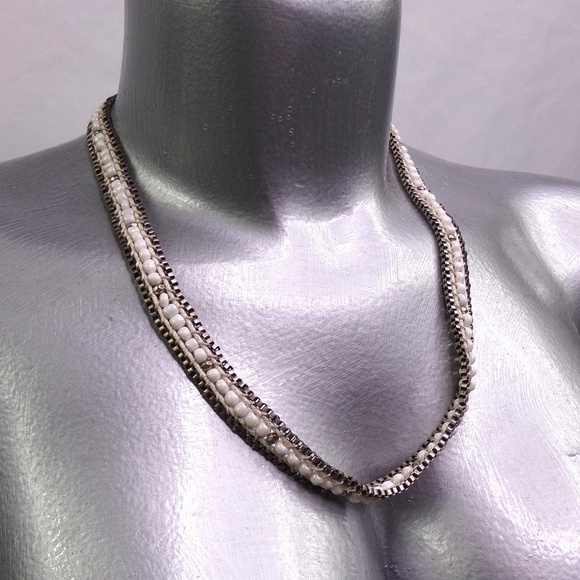 White Beaded Necklace with Button Closure - Picture 1 of 4